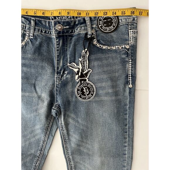 Platinum Plush Bootcut Jeans Women 11 Angel Wings Rhinestone Style 4041 Western - Picture 6 of 11